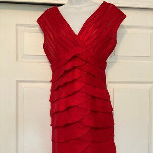 RED Adrianna Papell Shutter Pleated Cap Sleeves shimmery Dress Size 8 PARTY